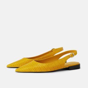 🎈HOST PICK🎈NEW! Zara Yellow Croc Embossed Point-toe Slingback Flats Size 36